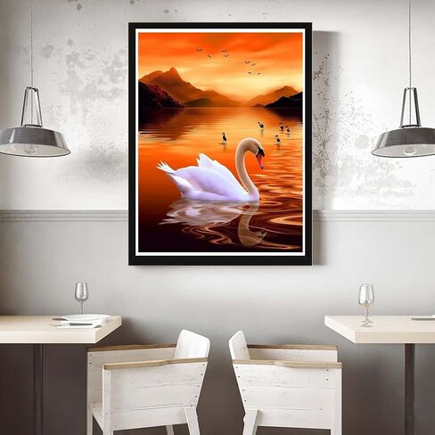VAIIEYO 5D DIY Diamond Art Kits for Adults Swan, Diamond Painting Lotus Animal, Diamond Art Full Drill Round Rhinestone Craft Canvas for Home Wall Decor Gift 12x16 inch-53 in Saudi Arabia