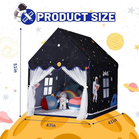 Wilwolfer Space Kids Tent Indoor: Mat, Star Lights - Kids Play Tent Space Decorations for Toddlers - Astronaut Toys Rocket Ship Toys (Black) in Saudi Arabia