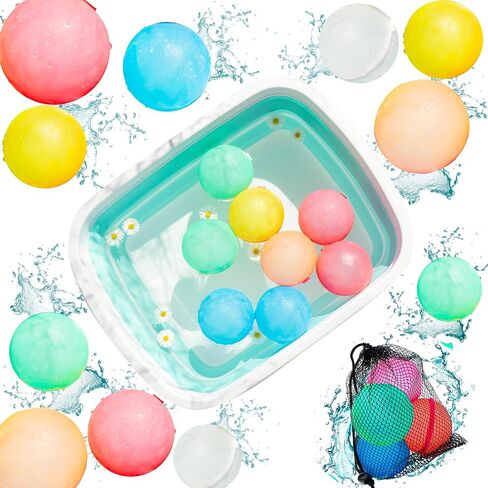 JUNIORE Reusable Water Balloons, Easy Quick Fill & Self-Sealing Water Bombs, Latex-Free Soft Silicone Water Splash Ball, Outdoor Water Fight, Refillable Magnetic Balls, Water Summer Pool Party (16) in Saudi Arabia