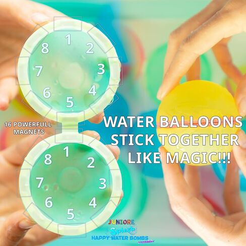 JUNIORE Reusable Water Balloons, Easy Quick Fill & Self-Sealing Water Bombs, Latex-Free Soft Silicone Water Splash Ball, Outdoor Water Fight, Refillable Magnetic Balls, Water Summer Pool Party (16) in Saudi Arabia