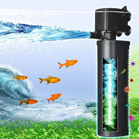COOSPIDER Aquarium Filter U-Very Suitable for 20-75 Gallon Tank, 200GPH Fish Tank Filters for Green Control, Powerful Internal Submersible Pump for Turtle Tank, Air Supply & Oxygen Enhancement in Kuwait