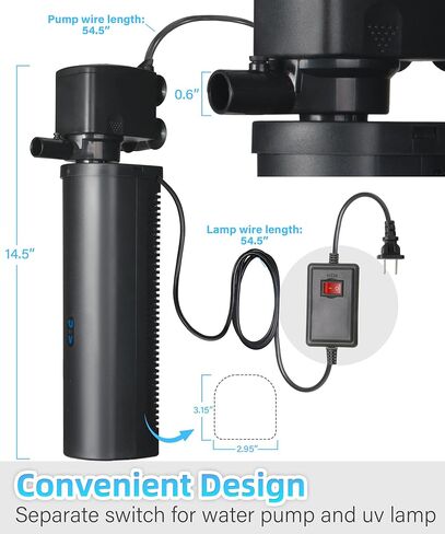 COOSPIDER Aquarium Filter U-Very Suitable for 20-75 Gallon Tank, 200GPH Fish Tank Filters for Green Control, Powerful Internal Submersible Pump for Turtle Tank, Air Supply & Oxygen Enhancement in Kuwait