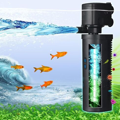 COOSPIDER Aquarium Filter U-Very Suitable for 20-75 Gallon Tank, 200GPH Fish Tank Filters for Green Control, Powerful Internal Submersible Pump for Turtle Tank, Air Supply & Oxygen Enhancement in Kuwait