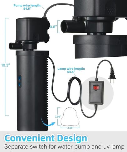 COOSPIDER Aquarium Filter U-Very Suitable for 20-75 Gallon Tank, 200GPH Fish Tank Filters for Green Control, Powerful Internal Submersible Pump for Turtle Tank, Air Supply & Oxygen Enhancement in Kuwait