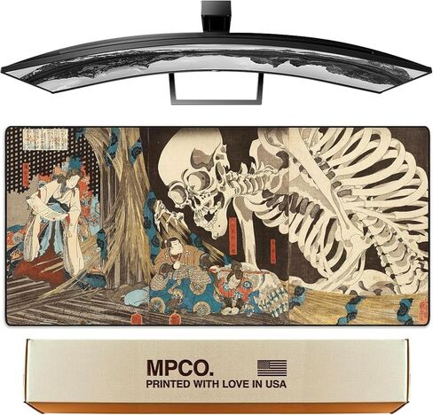 MPCO Ukiyo- E Ocean Waves by Uehara Konen Blue & White Large Size Gaming WFH Mousepad Full Desk (Ocean Waves, DuraGlyde Fabric (Large (36" x 17")) in Saudi Arabia