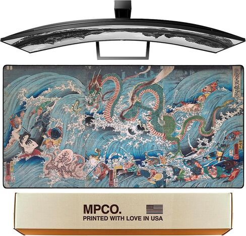 MPCO Ukiyo- E Ocean Waves by Uehara Konen Blue & White Large Size Gaming WFH Mousepad Full Desk (Ocean Waves, DuraGlyde Fabric (Large (36" x 17")) in Saudi Arabia