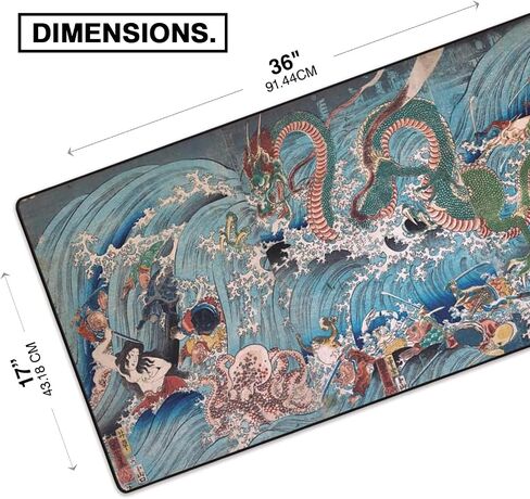 MPCO Ukiyo- E Ocean Waves by Uehara Konen Blue & White Large Size Gaming WFH Mousepad Full Desk (Ocean Waves, DuraGlyde Fabric (Large (36" x 17")) in Saudi Arabia