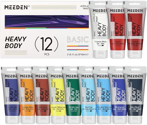 Meeden Heavy Body Paint Acrylic Paint - Basic 24 × 60 مل (2 أوقية) طلاء ملون للبالغين - دهانات غنية الصباغات لخشب الطين القماش in Kuwait
