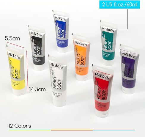Meeden Heavy Body Paint Acrylic Paint - Basic 24 × 60 مل (2 أوقية) طلاء ملون للبالغين - دهانات غنية الصباغات لخشب الطين القماش in Kuwait