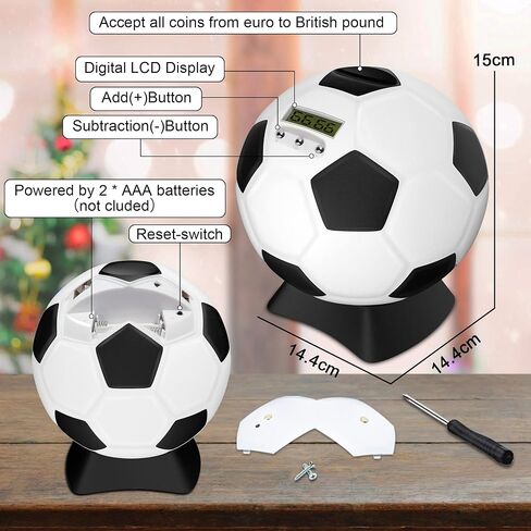 MOMMED Piggy Bank for Boys,Digital Bank,Soccer Ball Piggy Bank,Soccer Gifts for Boys,Coin Bank with Football Look,Coin Bank with Automatic LCD Display(Small) in Kuwait