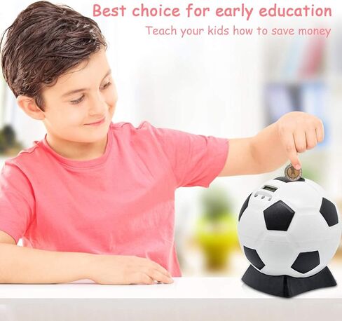 MOMMED Piggy Bank for Boys,Digital Bank,Soccer Ball Piggy Bank,Soccer Gifts for Boys,Coin Bank with Football Look,Coin Bank with Automatic LCD Display(Small) in Kuwait