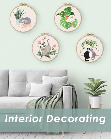 مجموعات التطريز erkoon للمبتدئين، 4 مجموعات مجموعات نمط عبر الابره للمبتدئين الكبار، لتشمل خيوط التطريز القماش الأطواق لمحبي الحرف اليدوية غرزة مع تقنيات مهارة التطريز in Kuwait