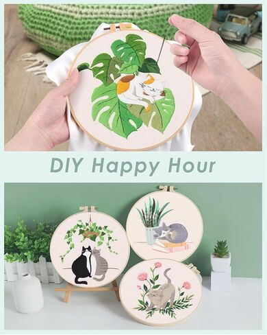 مجموعات التطريز erkoon للمبتدئين، 4 مجموعات مجموعات نمط عبر الابره للمبتدئين الكبار، لتشمل خيوط التطريز القماش الأطواق لمحبي الحرف اليدوية غرزة مع تقنيات مهارة التطريز in Kuwait