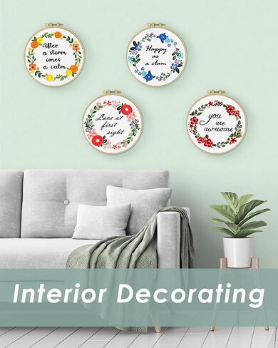 ERKOON Embroidery Kits for Beginner, 4 Sets Pattern Cross Stitch Kits for Adult Starter, for Include Embroidery Cloth Hoops Threads for Craft Lover Hand Stitch with Embroidery Skill Techniques in Kuwait