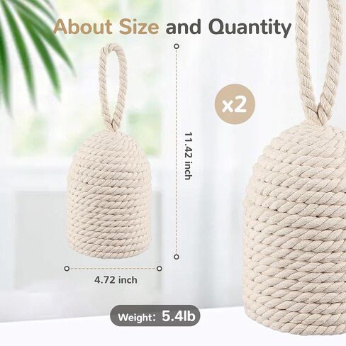 Rope Door Stop Decorative Door Stop with Handle 4.72 ''D x 11.42''H 5.4lb Heavy Weighted Door Stoppers for Outdoor Inside Door Bottom Home Window Wedge to Keep Open, White in Kuwait