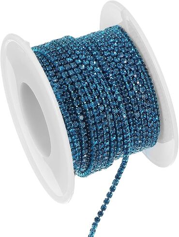 PATIKIL 10 Yards Rhinestone Chain, 1 Roll 2mm Crystal Rhinestone Chain Trim Close Chain Roll Sewing Bling Diamond Strips for DIY Projects, Teal Blue in Saudi Arabia