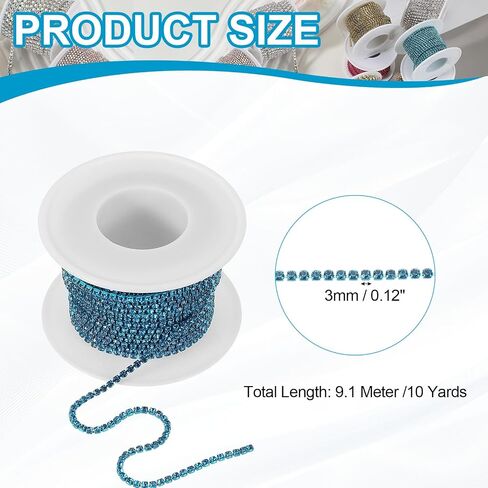 PATIKIL 10 Yards Rhinestone Chain, 1 Roll 2mm Crystal Rhinestone Chain Trim Close Chain Roll Sewing Bling Diamond Strips for DIY Projects, Teal Blue in Saudi Arabia