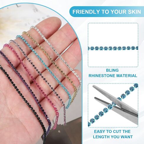 PATIKIL 10 Yards Rhinestone Chain, 1 Roll 2mm Crystal Rhinestone Chain Trim Close Chain Roll Sewing Bling Diamond Strips for DIY Projects, Teal Blue in Saudi Arabia