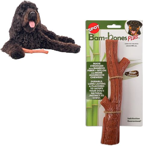 SPOT Bam-Bones Plus Branch -Bamboo Fiber & Nylon, Durable Long Lasting Dog Chew for Aggressive Chewers – Great Toy for Adult Dogs & Teething Puppies Under 60lbs, Non-Splintering, 5.75in, Beef Flavor in Kuwait