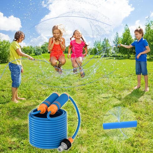 Sprinkler for Kids, Water Spray Jump Rope Outdoor Summer Toddler Toys for Ages 5-7, Multiplayer Toy, 8 Meters/26.25FT, 12 Water Jets The Ideal Gift for Child Safely Play The Water in Summer(Blue) in Saudi Arabia