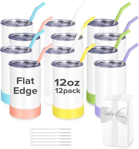 FASTSUB Kids Sublimation Tumbler 12 oz Blanks Cups Stainless Steel Double Wall Vacuum Insulated with Lid and Straw Nozzle Silicone Cover Gifts for Heat Press Transfer White 12 Pack in Saudi Arabia