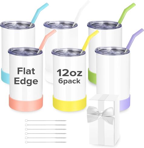 FASTSUB Kids Sublimation Tumbler 12 oz Blanks Cups Stainless Steel Double Wall Vacuum Insulated with Lid and Straw Nozzle Silicone Cover Gifts for Heat Press Transfer White 12 Pack in Saudi Arabia