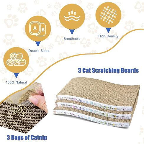 3 Pack Cardboard Cat Scratcher Pads Cat Scratching Board for Indoor Cats 17"Lx8.3"Wx1"H Dual-Side Corrugated Cat Scratching Post Reusable Cat Supplies in Saudi Arabia