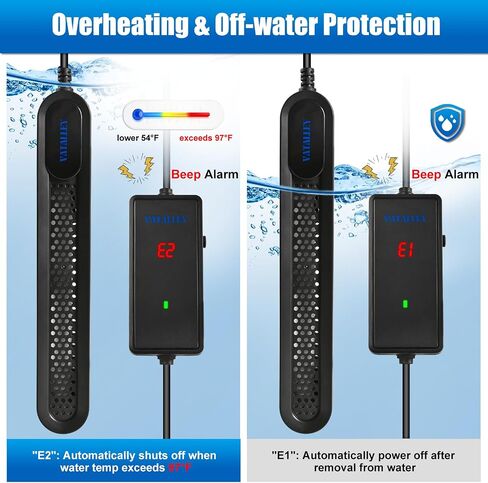 Submersible Aquarium Heater for Fish Tank: 200W/300W/500W Fishtank Heaters with Dual Temperature Digital LED Display - Overheating and Off-Water Protection for 75-120 Gallon in Saudi Arabia