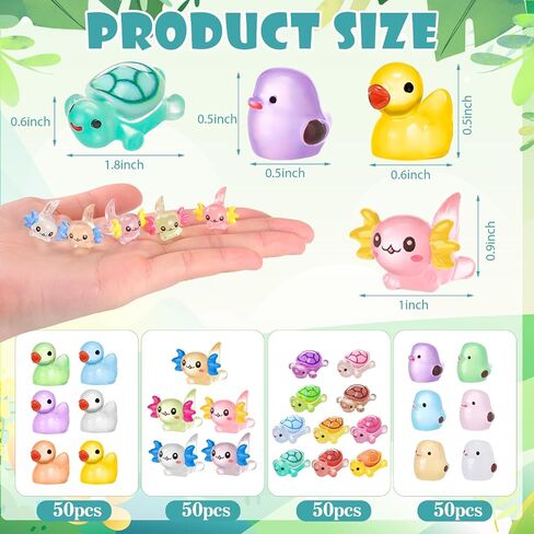 Barydat 200 pcs حيوانات راتنج ميني مضيئة أشكال دلفين بطة صغيرة من Axolot Dolphin لإخفاء التوهج في التماثيل الحيوانية المظلمة لبيض عيد الفصح ديكور ديكور المناظر الطبيعية حديقة السمك (أسلوب لطيف) in Kuwait