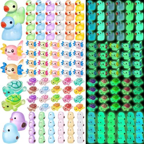 Barydat 200 pcs حيوانات راتنج ميني مضيئة أشكال دلفين بطة صغيرة من Axolot Dolphin لإخفاء التوهج في التماثيل الحيوانية المظلمة لبيض عيد الفصح ديكور ديكور المناظر الطبيعية حديقة السمك (أسلوب لطيف) in Kuwait