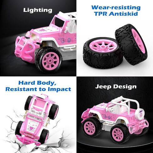 Qizebaby Remote Control Pink Car for Girls, RC Toy Car for Toddlers Age 3+, Rechargeable Off-Road Princess Vehicle Toy Truck with Light, Truck Toys for 3 4 5 6+ Girls Kids Birthday Toy Gift in Saudi Arabia
