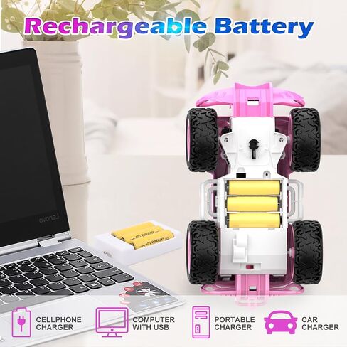 Qizebaby Remote Control Pink Car for Girls, RC Toy Car for Toddlers Age 3+, Rechargeable Off-Road Princess Vehicle Toy Truck with Light, Truck Toys for 3 4 5 6+ Girls Kids Birthday Toy Gift in Saudi Arabia