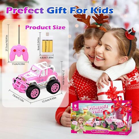 Qizebaby Remote Control Pink Car for Girls, RC Toy Car for Toddlers Age 3+, Rechargeable Off-Road Princess Vehicle Toy Truck with Light, Truck Toys for 3 4 5 6+ Girls Kids Birthday Toy Gift in Saudi Arabia