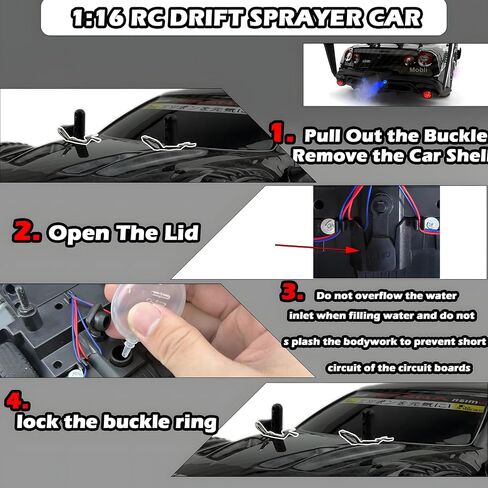 1:16 RC Drift Car 2.4GHz Spray 4WD LED Lights 30+KM/H High Speed Remote Control Car 2 Batteries 60Min Infinitely Variable Speed Drift Car Toys for Adults and Kids (Black 1:16) in Kuwait
