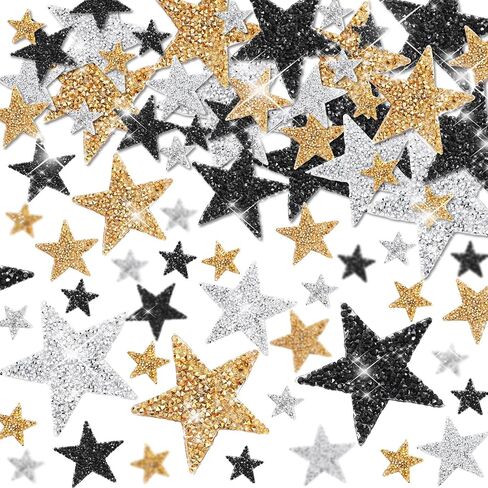 Geosar 120 Pieces Star Rhinestone Appliques Iron on Star Patches Rhinestone Glitter Star Patches Bling Appliques for DIY Crafts Clothes Bag Pants Wedding Decoration in 4 Sizes (Black, Sliver, Grey) in Kuwait