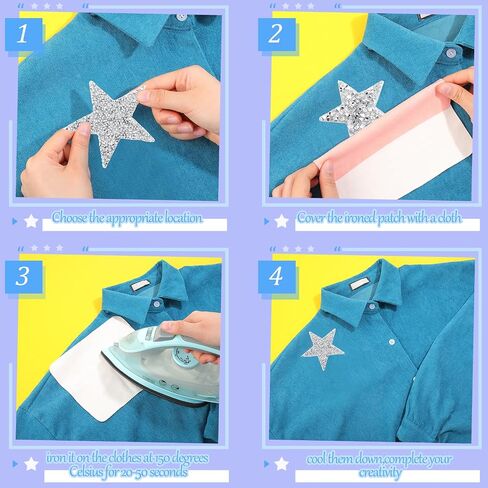Geosar 120 Pieces Star Rhinestone Appliques Iron on Star Patches Rhinestone Glitter Star Patches Bling Appliques for DIY Crafts Clothes Bag Pants Wedding Decoration in 4 Sizes (Black, Sliver, Grey) in Kuwait