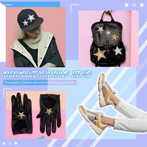 Geosar 120 Pieces Star Rhinestone Appliques Iron on Star Patches Rhinestone Glitter Star Patches Bling Appliques for DIY Crafts Clothes Bag Pants Wedding Decoration in 4 Sizes (Black, Sliver, Grey) in Kuwait