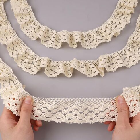 Beige Ruffle Lace Trim 1.6''x3yds Gathered Elastic Lace Ribbon for Sewing Crafts, Apparel Home Decor in Kuwait