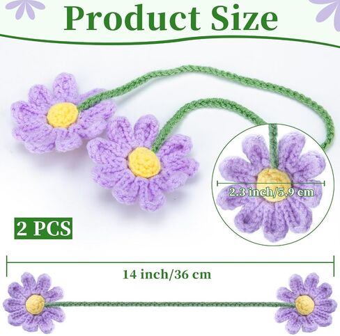 2 PCS Crochet Daisy Car Accessories for Women, Car Rearview Mirror Hanging Accessories, Handmade Cute Cars Accessory for Women Aesthetic, Crochet Flowers Purple Cars Decor (Purple) in Kuwait