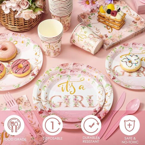 Dandat 350 Pcs Baby Shower Plates Set Baby Shower Party Supplies Serves 50 Tableware Sets Include Plates Napkin Cup Forks Knives Spoons Disposable Dinnerware for Boy Girl(Elephant) in Kuwait