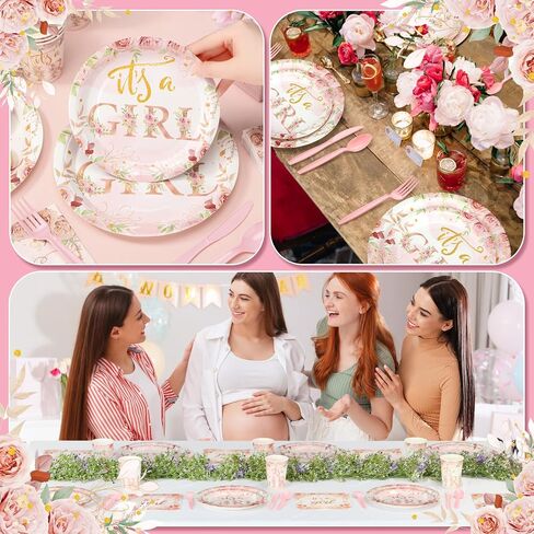 Dandat 350 Pcs Baby Shower Plates Set Baby Shower Party Supplies Serves 50 Tableware Sets Include Plates Napkin Cup Forks Knives Spoons Disposable Dinnerware for Boy Girl(Elephant) in Kuwait