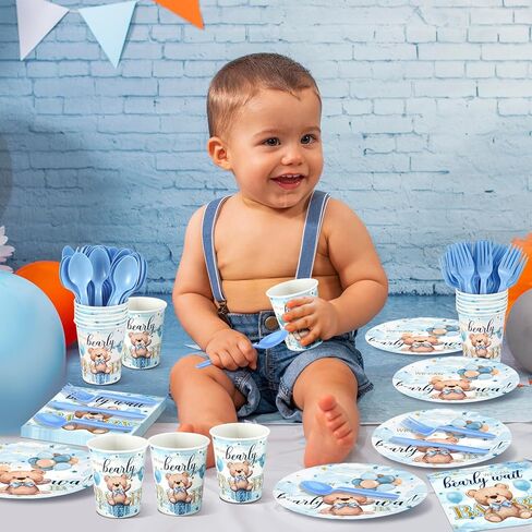 Dandat 350 Pcs Baby Shower Plates Set Baby Shower Party Supplies Serves 50 Tableware Sets Include Plates Napkin Cup Forks Knives Spoons Disposable Dinnerware for Boy Girl(Elephant) in Kuwait
