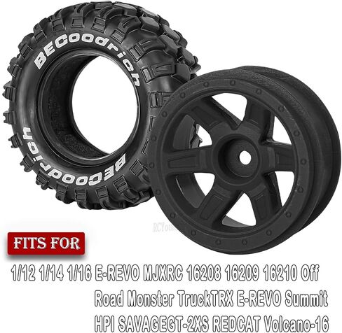RC عجلات وإطارات على الطريق Monster Truck Trx E-Revo Summit HPI Savagegt-2xs Redcat Volcano-16 for 1/12 1/14 1/16 E-Revo MJXRC 16208 16209 16210 ، RC Blastic Wheels ، Black in Kuwait