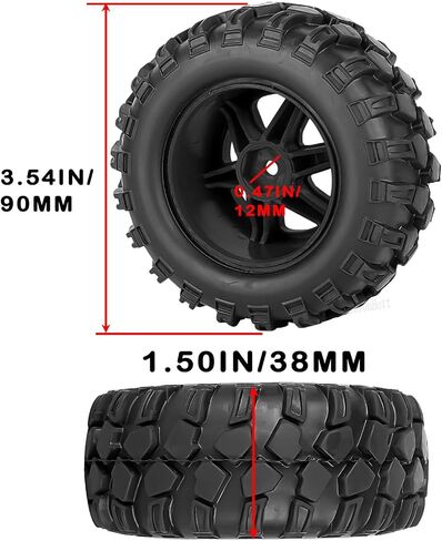 RC عجلات وإطارات على الطريق Monster Truck Trx E-Revo Summit HPI Savagegt-2xs Redcat Volcano-16 for 1/12 1/14 1/16 E-Revo MJXRC 16208 16209 16210 ، RC Blastic Wheels ، Black in Kuwait