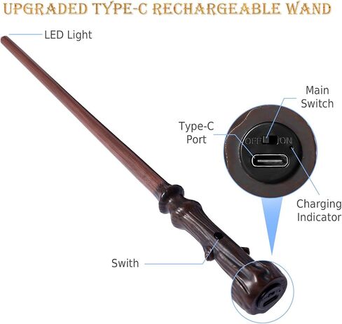 WAND UP MAGIC WAZARD مع 5 لون فاتح ثابت ، وراتينج الساحرة المضيئة القابلة لإعادة الشحن. in Kuwait