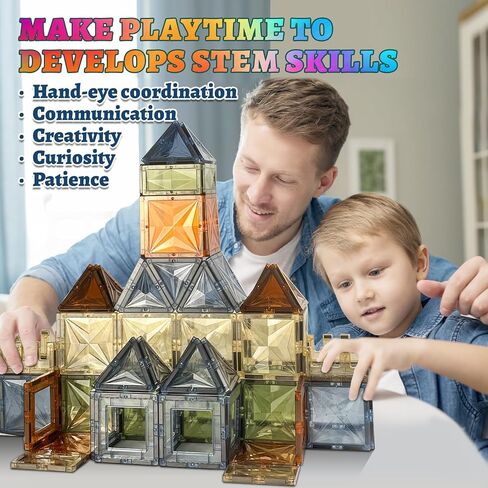 Magnetic Tiles Montessori Toys Magnetic Blocks Kids Games STEM Classroom Educational Learning Sensory Magnet Natural Toy for Toddler Boys Girls 3+ Year Old with 2 Cars in Saudi Arabia