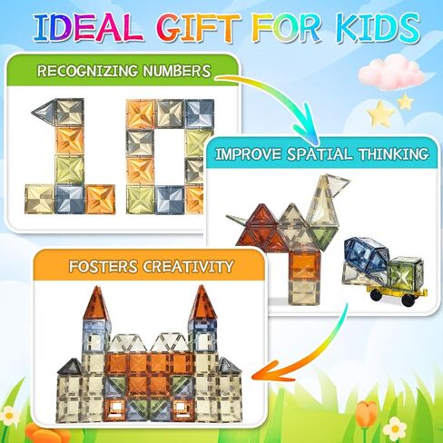 Magnetic Tiles Montessori Toys Magnetic Blocks Kids Games STEM Classroom Educational Learning Sensory Magnet Natural Toy for Toddler Boys Girls 3+ Year Old with 2 Cars in Saudi Arabia