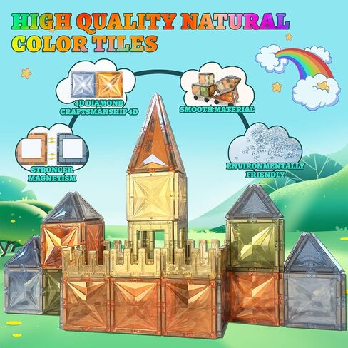 Magnetic Tiles Montessori Toys Magnetic Blocks Kids Games STEM Classroom Educational Learning Sensory Magnet Natural Toy for Toddler Boys Girls 3+ Year Old with 2 Cars in Saudi Arabia