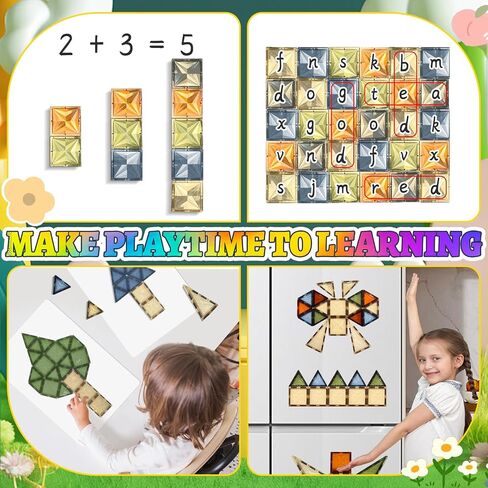 Magnetic Tiles Montessori Toys Magnetic Blocks Kids Games STEM Classroom Educational Learning Sensory Magnet Natural Toy for Toddler Boys Girls 3+ Year Old with 2 Cars in Saudi Arabia