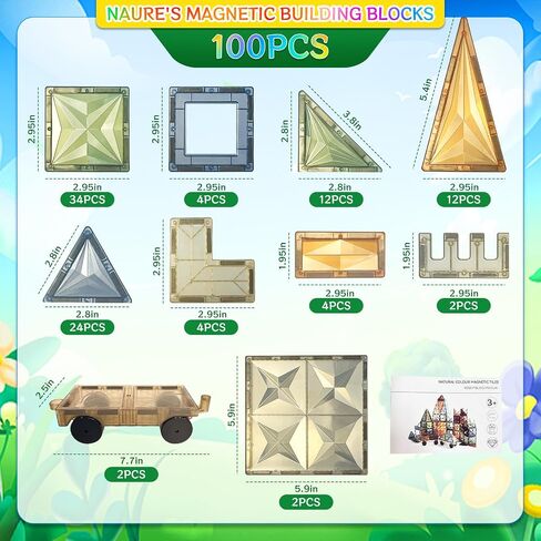 Magnetic Tiles Montessori Toys Magnetic Blocks Kids Games STEM Classroom Educational Learning Sensory Magnet Natural Toy for Toddler Boys Girls 3+ Year Old with 2 Cars in Saudi Arabia